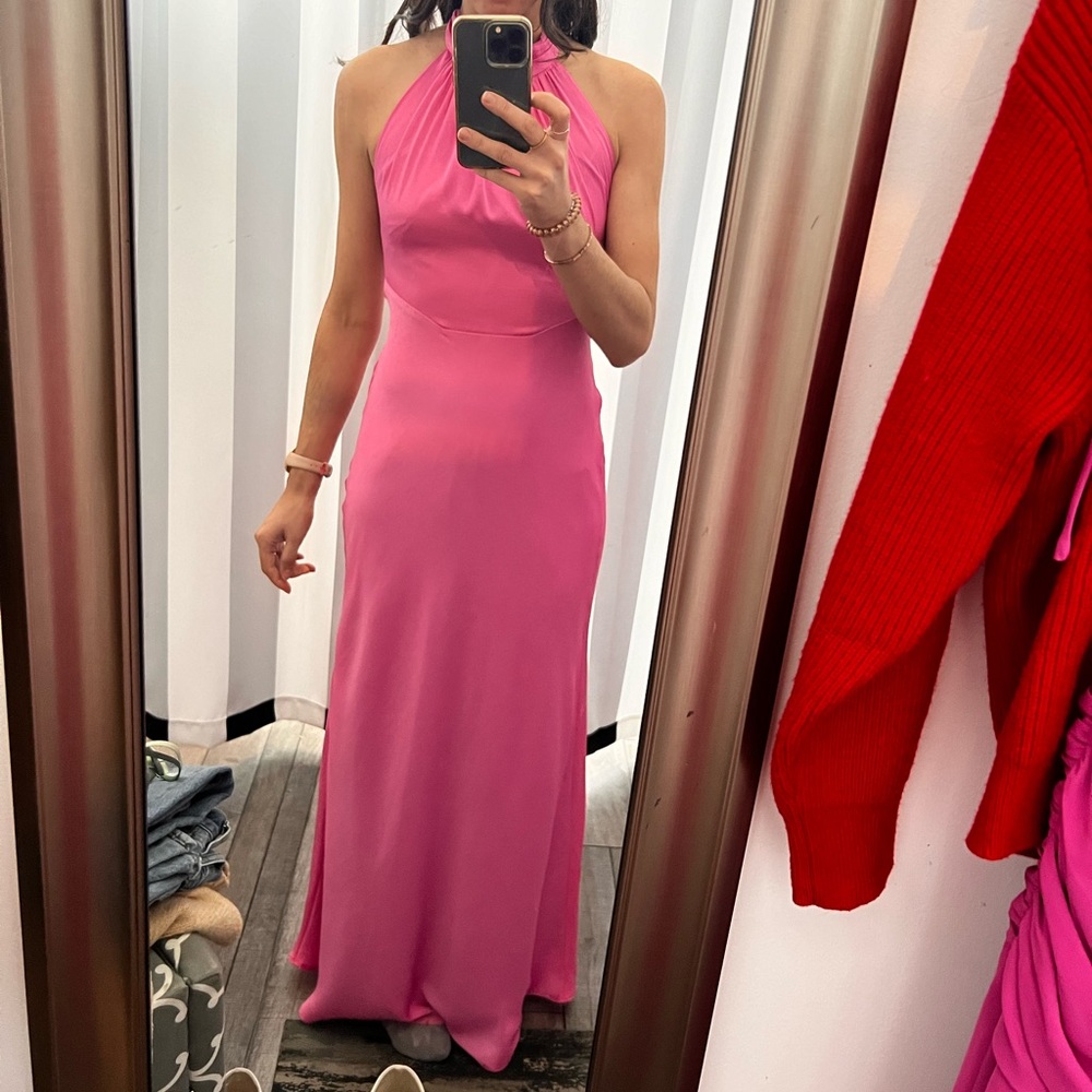 Pink Sleeveless Halter Gown for Wedding Guest, Bridesmaid, or Prom